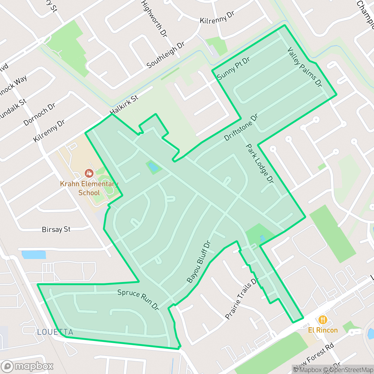 Map showing the location of Colony Creek Village, Houston, TX