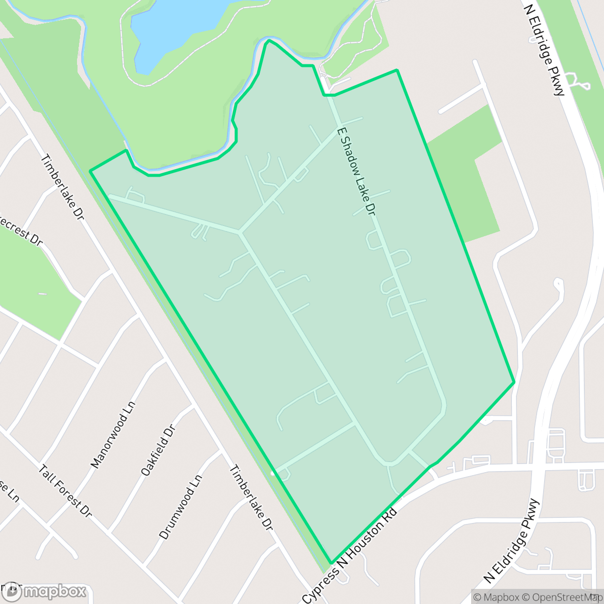 Map showing the location of Cypress Creek Estates, Houston, TX