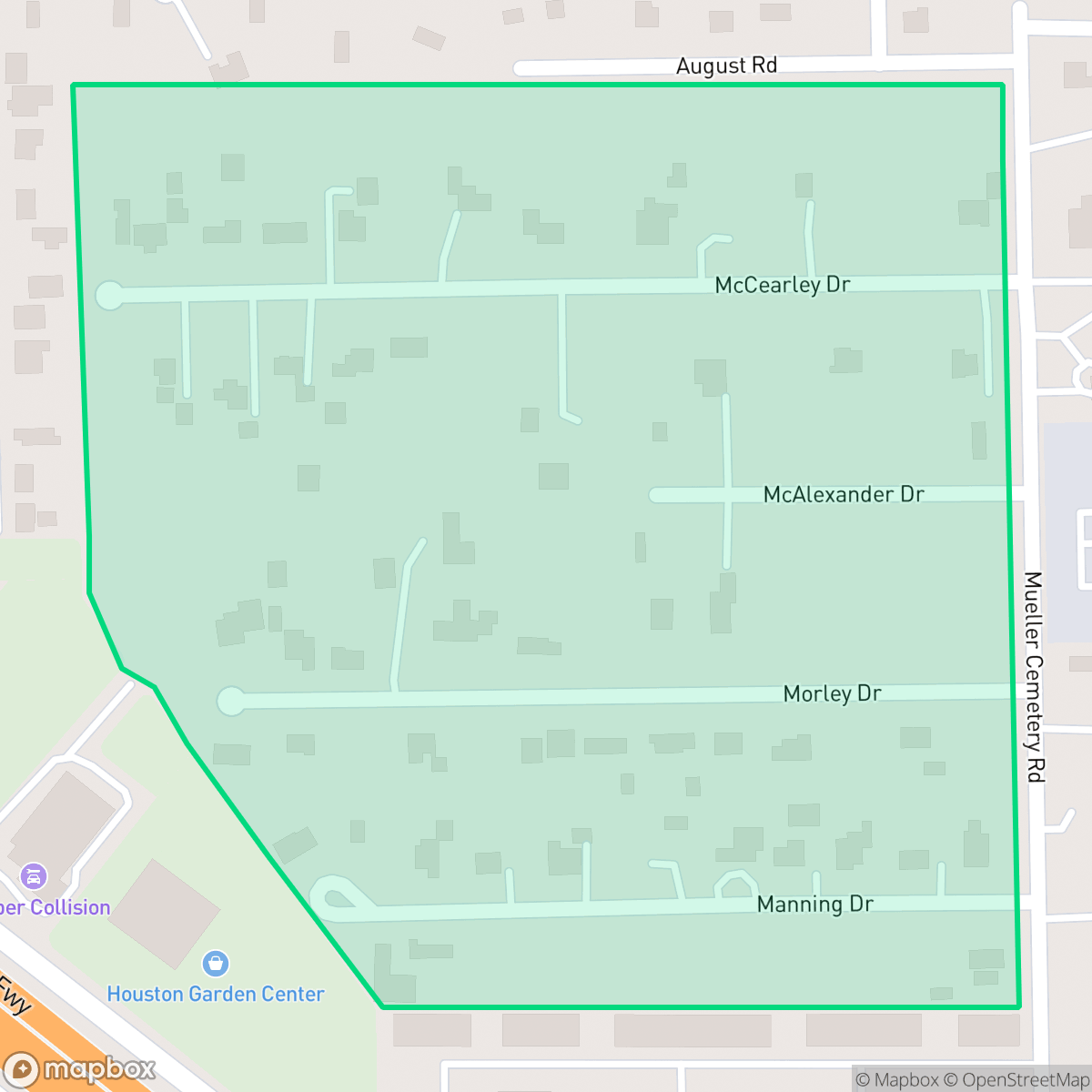 Map showing the location of Cypress Point Estates, Houston, TX