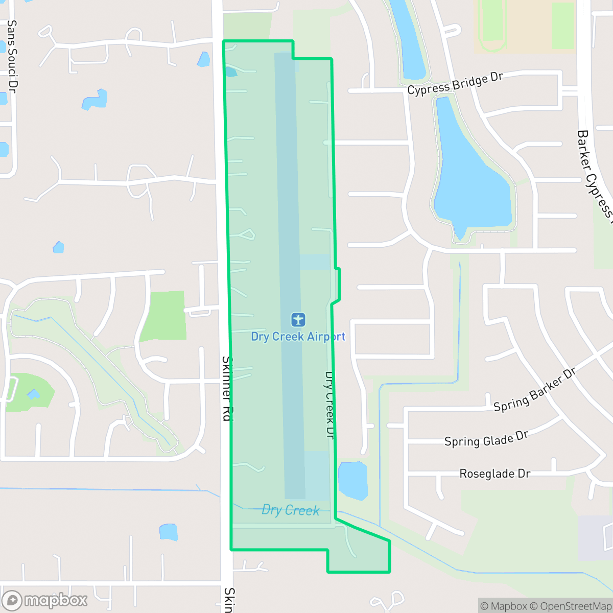 Map showing the location of Dry Creek Airpark, Houston, TX