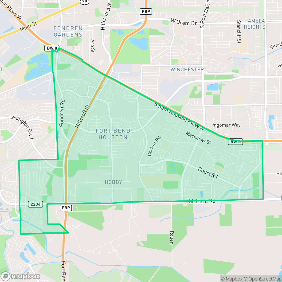 Map showing the location of Fort Bend - Houston, Houston, TX