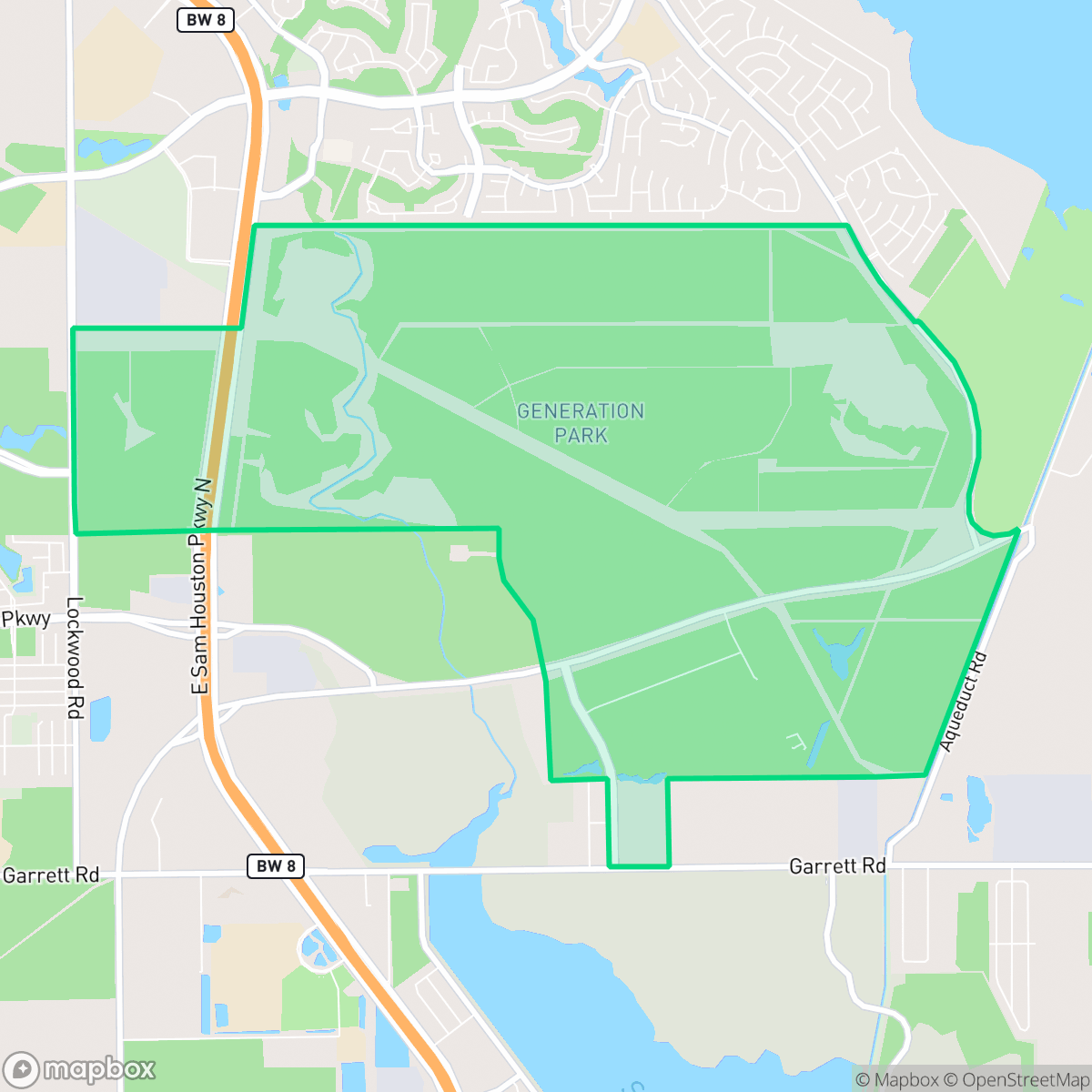 Map showing the location of Generation Park, Houston, TX