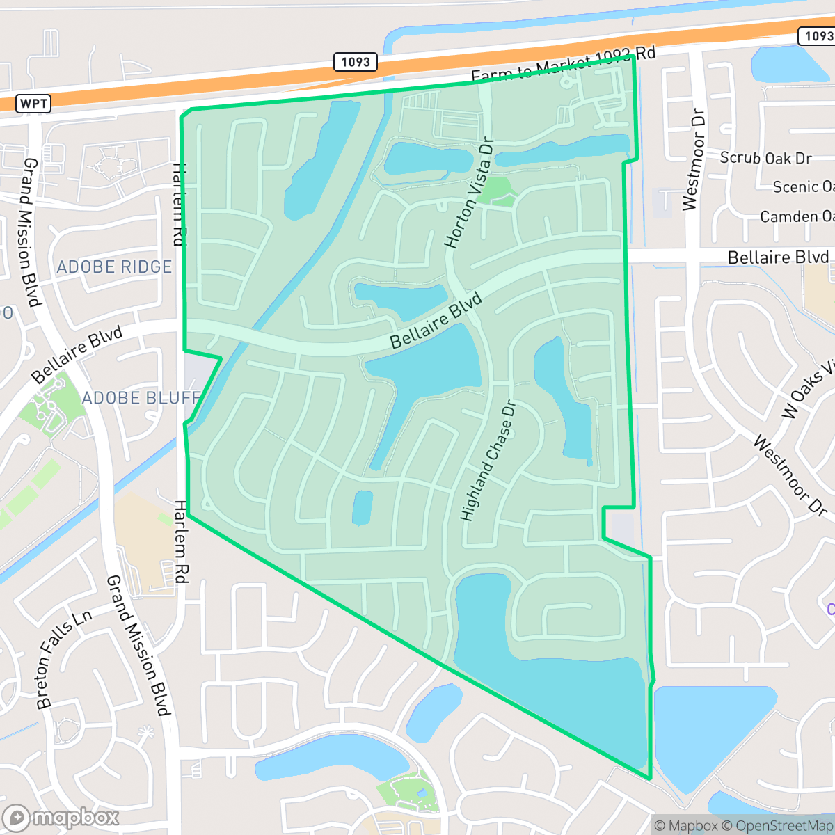 Map showing the location of Grand Mission, Houston, TX