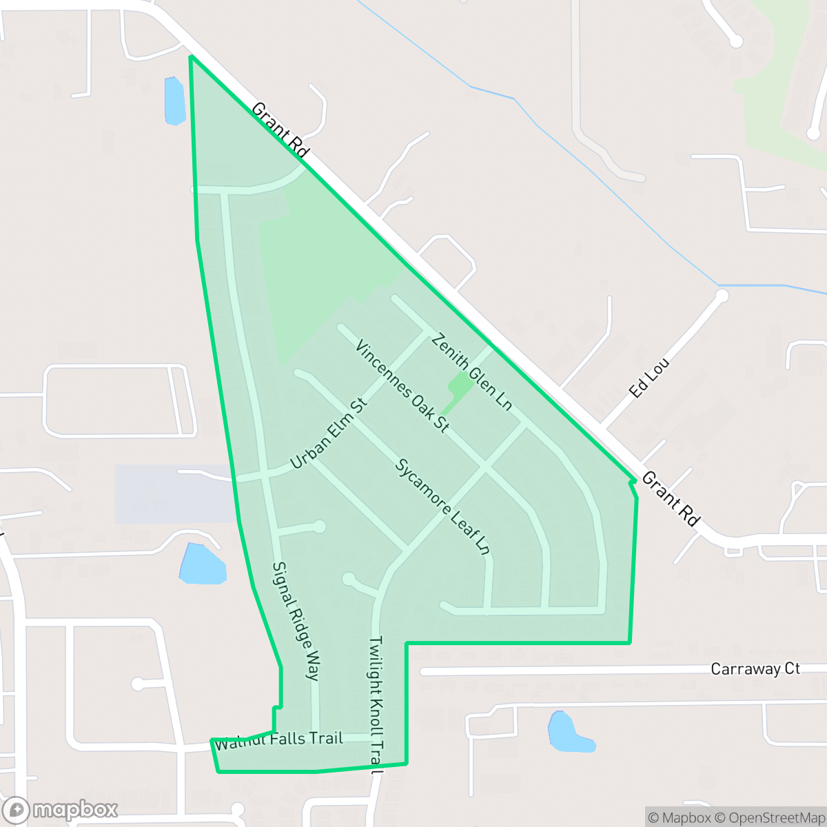 Map showing the location of Grant Meadows, Houston, TX
