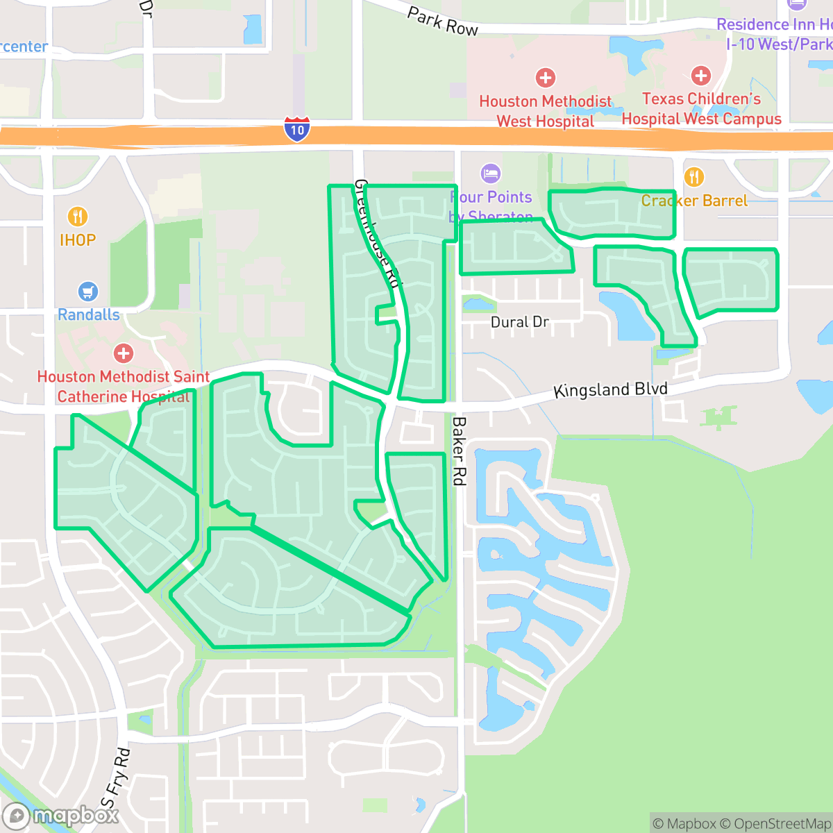 Map showing the location of Green Trails, Houston, TX