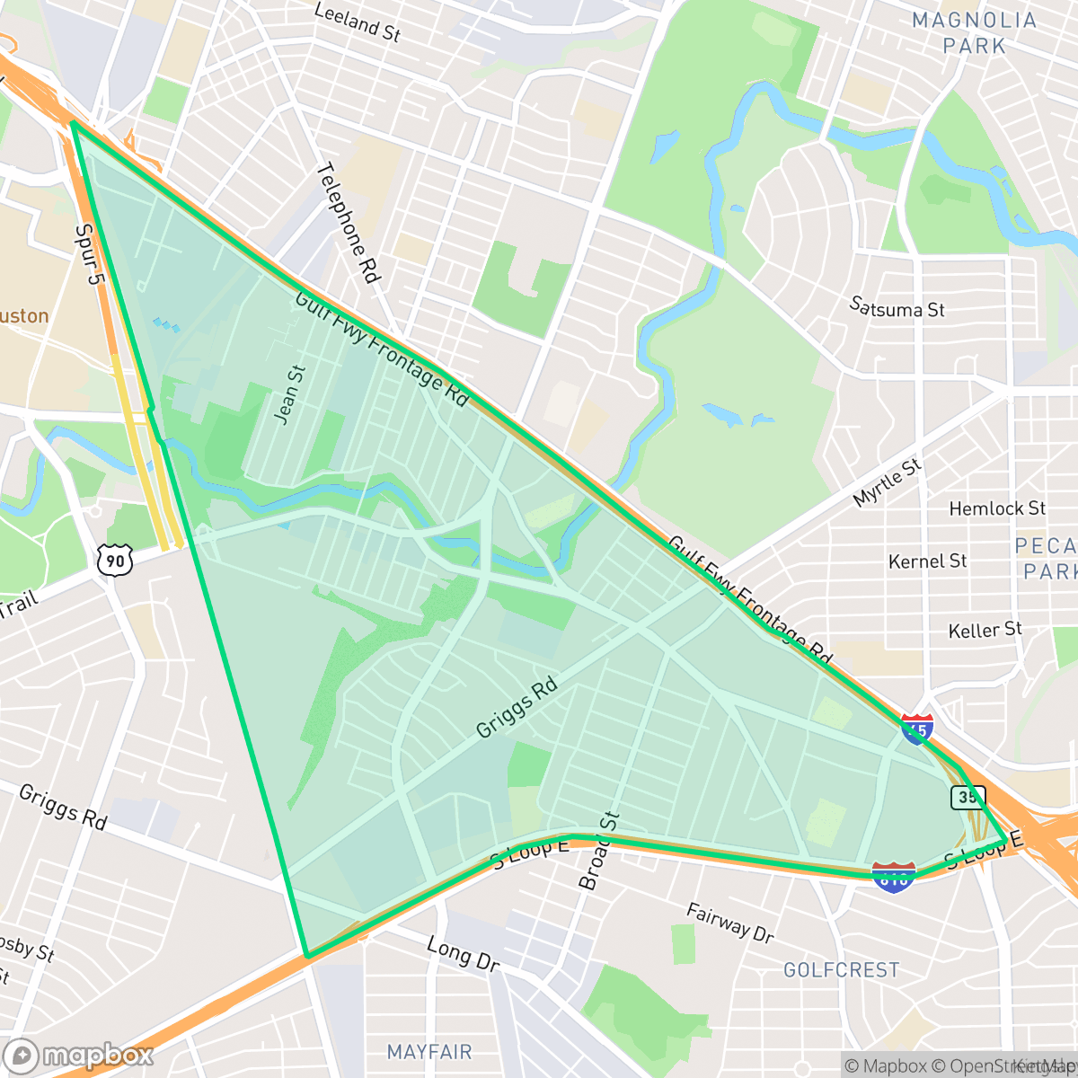 Map showing the location of Gulfgate Riverview - Pine Valley, Houston, TX