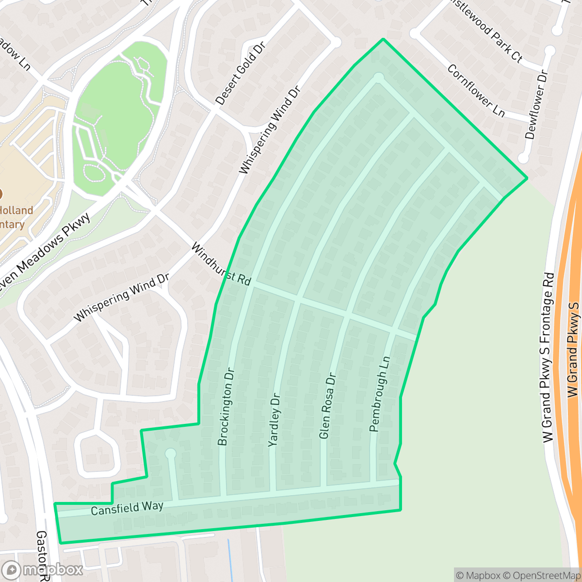 Map showing the location of Hickory Creek, Houston, TX