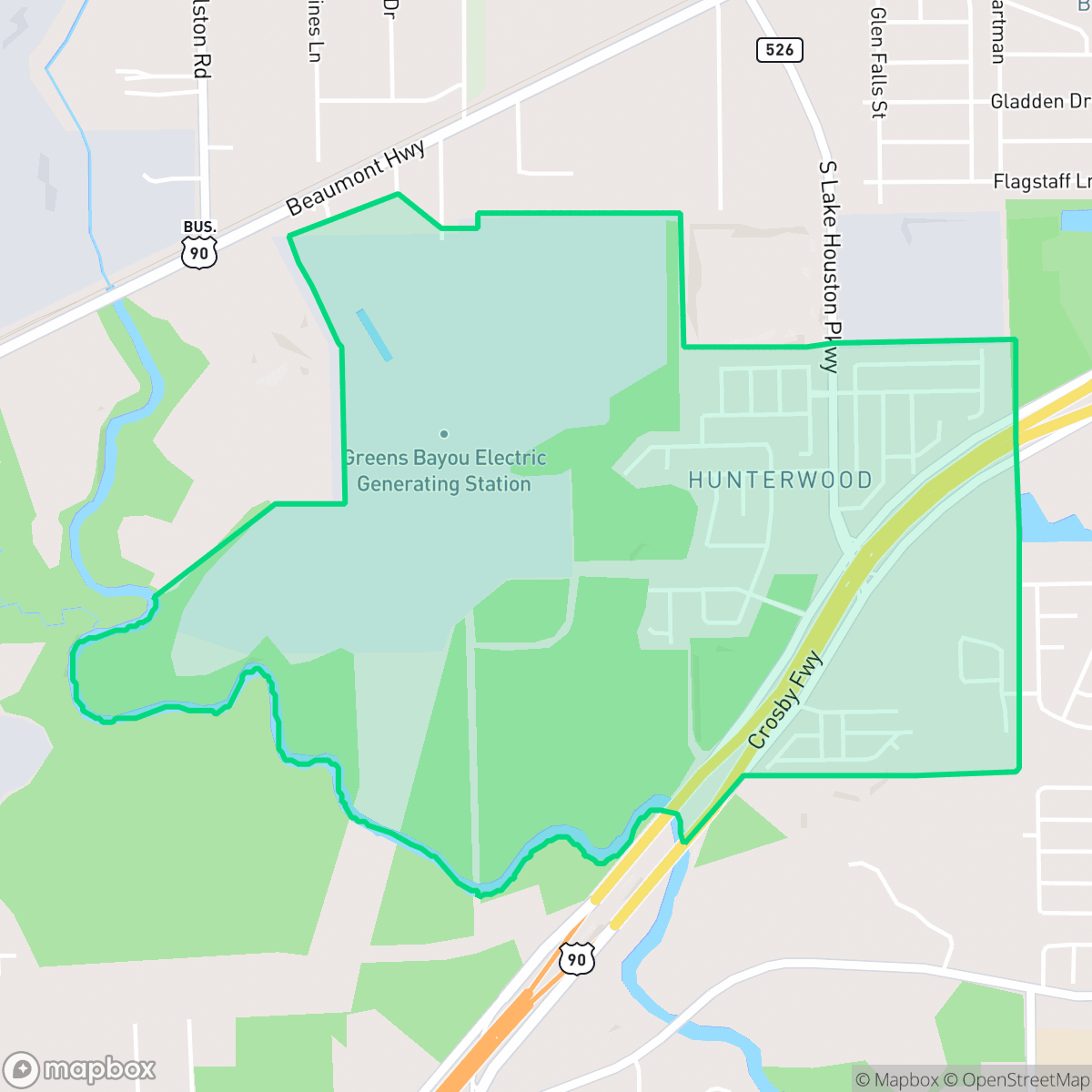 Map showing the location of Hunterwood, Houston, TX
