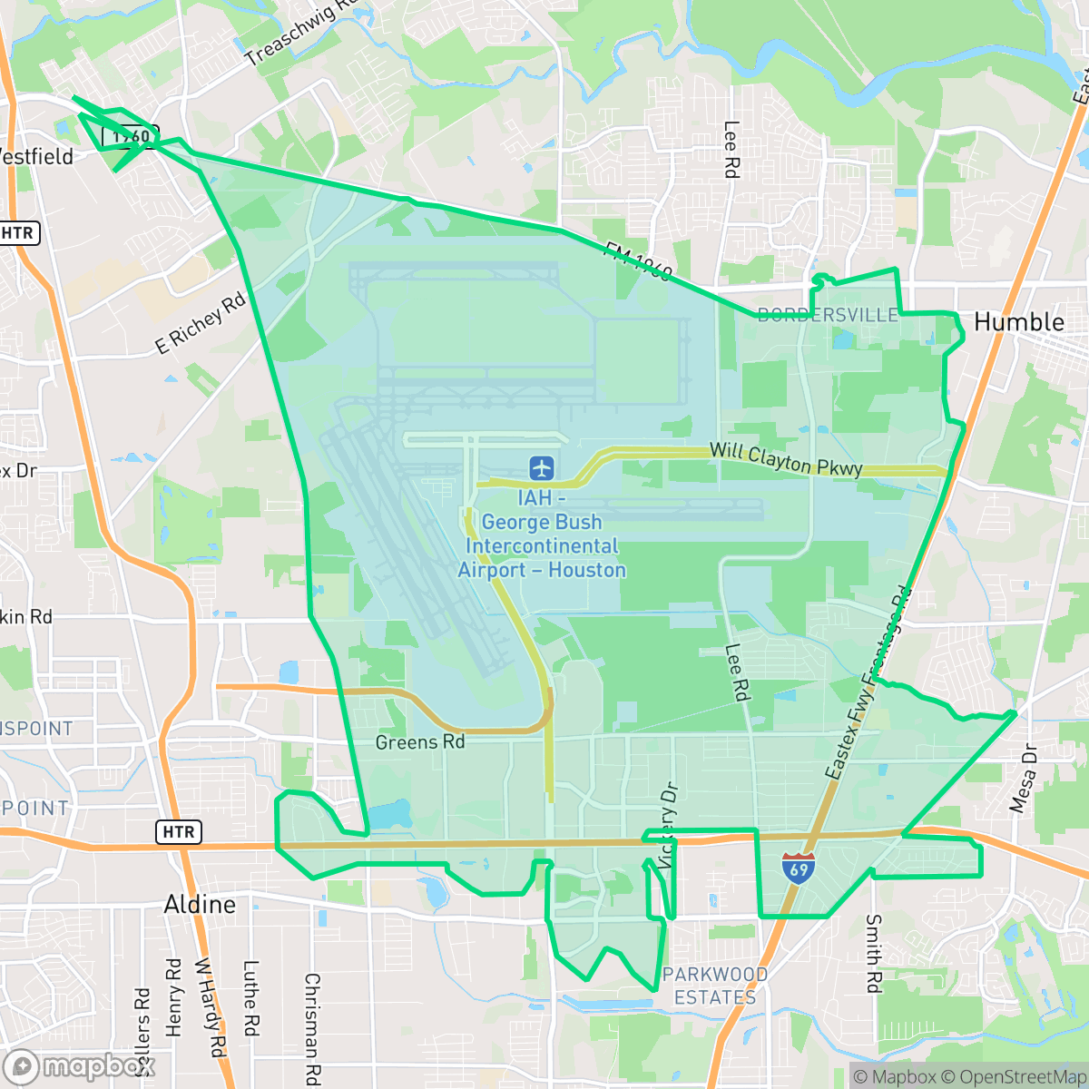 Map showing the location of Iah - Airport Area, Houston, TX