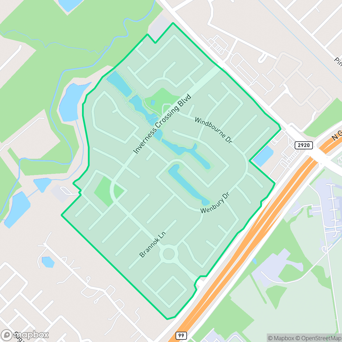 Map showing the location of Inverness Estates, Houston, TX