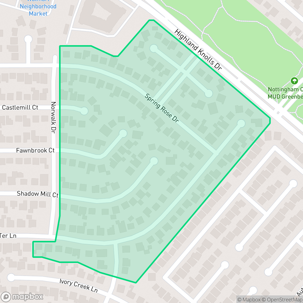 Map showing the location of Kelliwood Place, Houston, TX