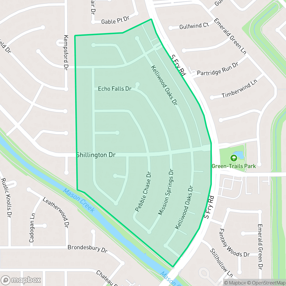 Map showing the location of Kelliwood, Houston, TX