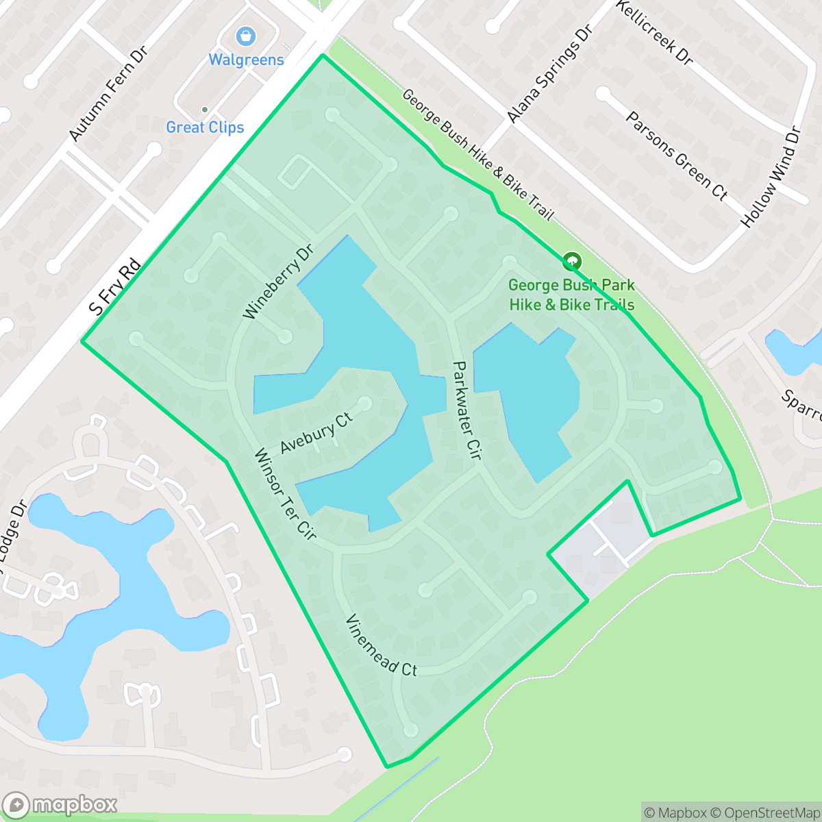 Map showing the location of Lakes of Buckingham, Houston, TX