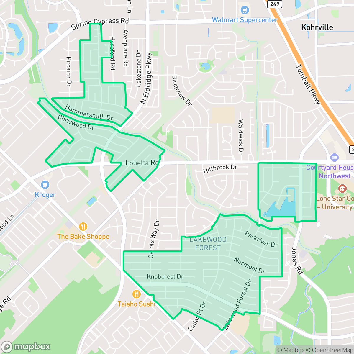 Map showing the location of Lakewood Forest, Houston, TX