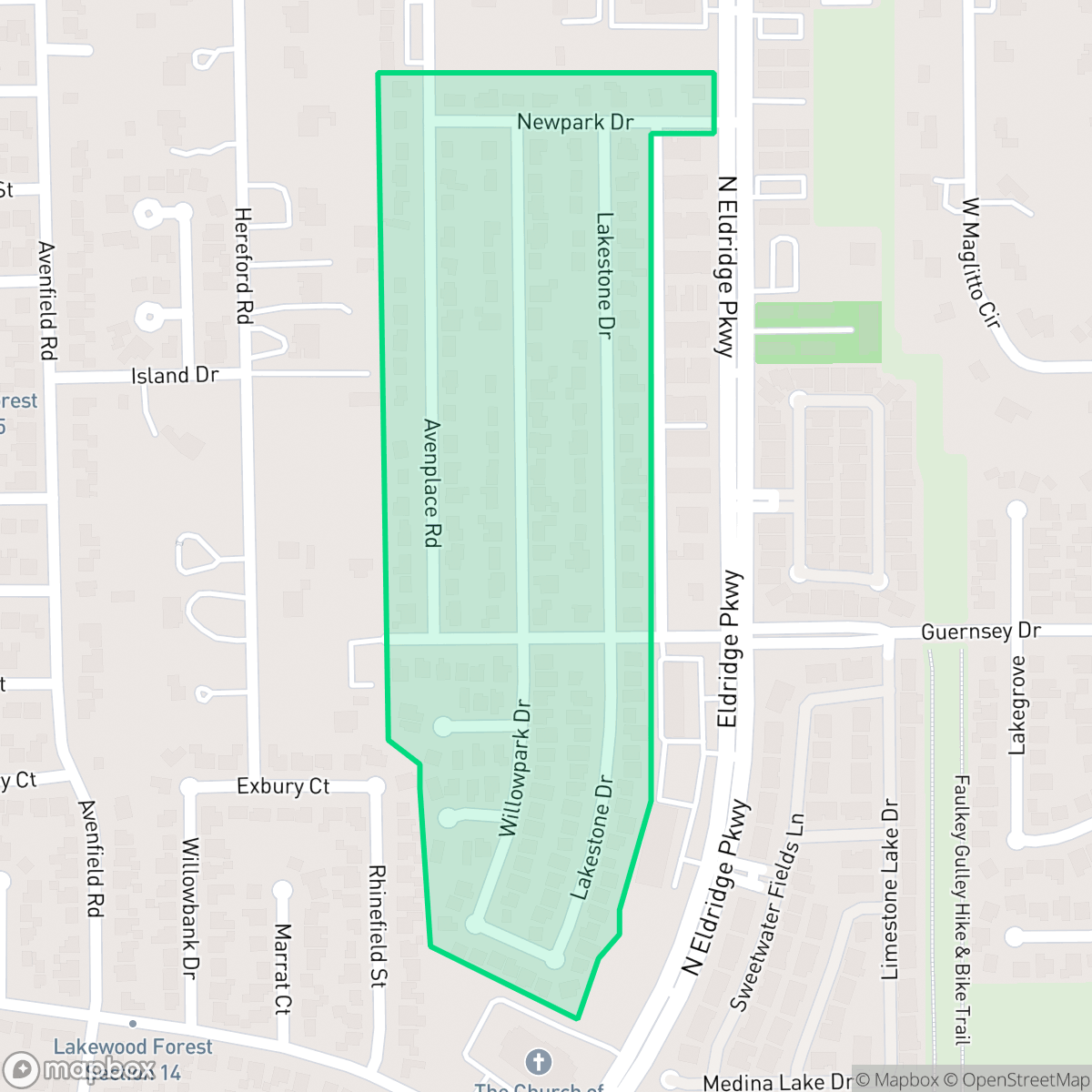 Map showing the location of Lakewood Park, Houston, TX