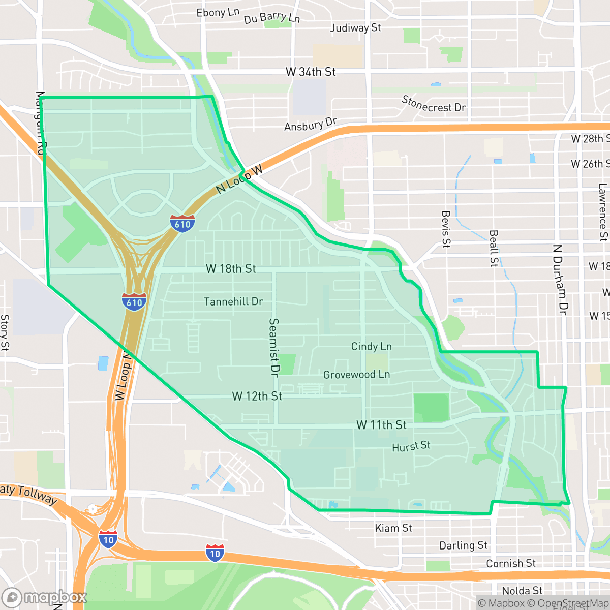 Map showing the location of Lazy Brook - Timbergrove, Houston, TX
