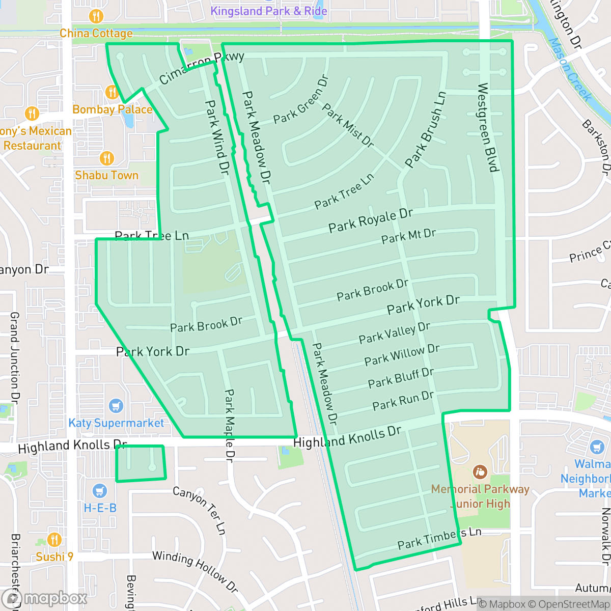 Map showing the location of Memorial Parkway, Houston, TX