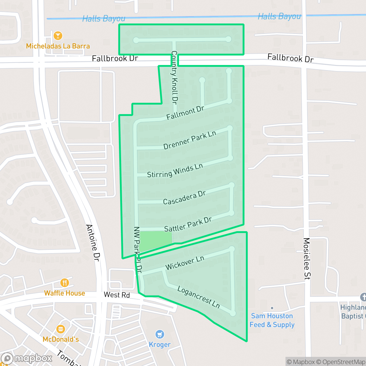 Map showing the location of Northwest Park Place, Houston, TX