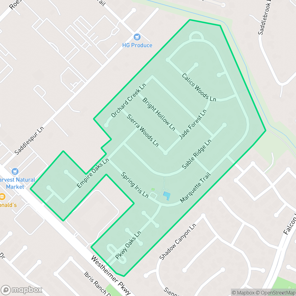 Map showing the location of Parkway Oaks, Houston, TX