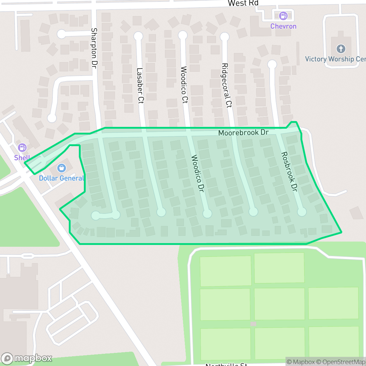 Map showing the location of Ridgepoint, Houston, TX