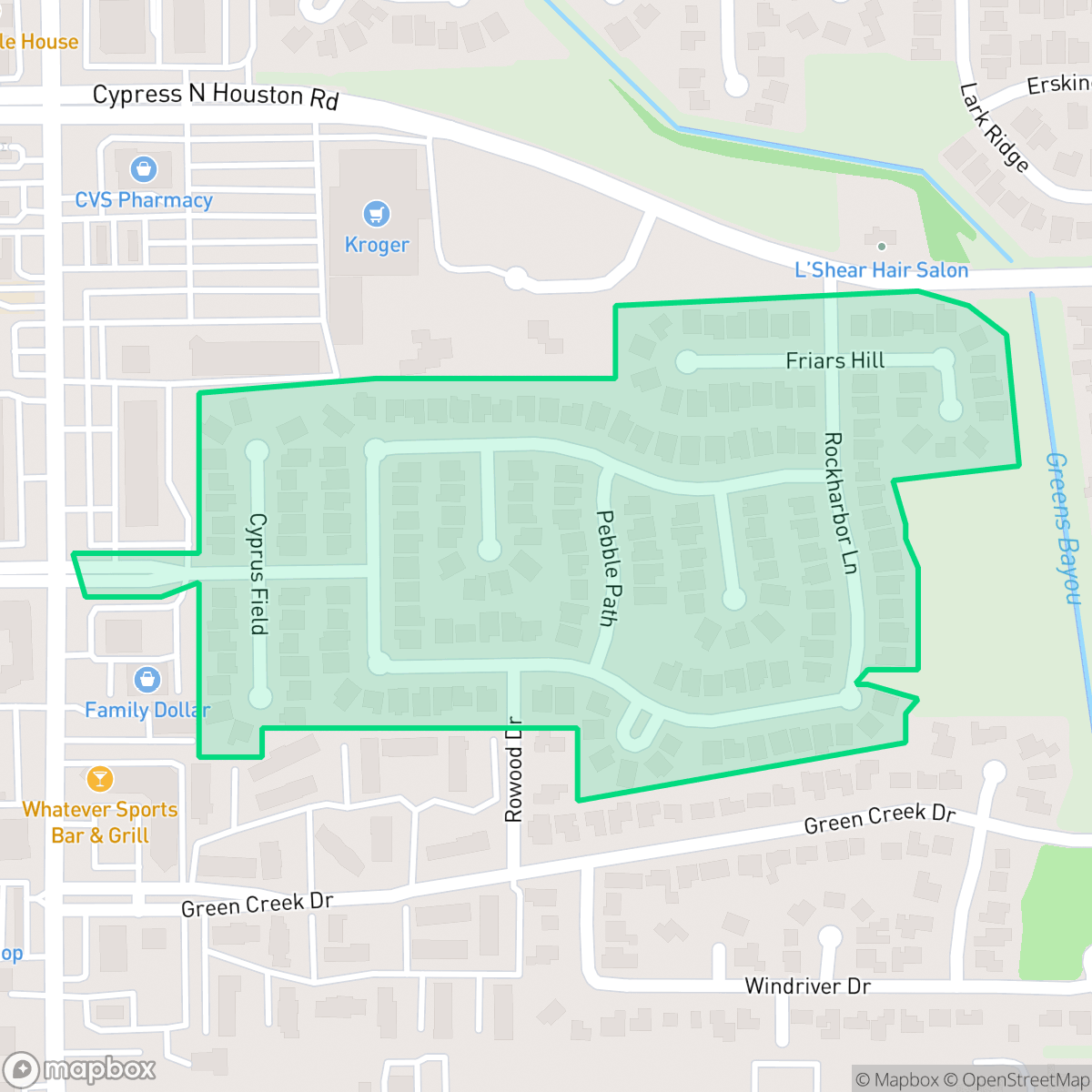 Map showing the location of Schroeder Oaks Village, Houston, TX