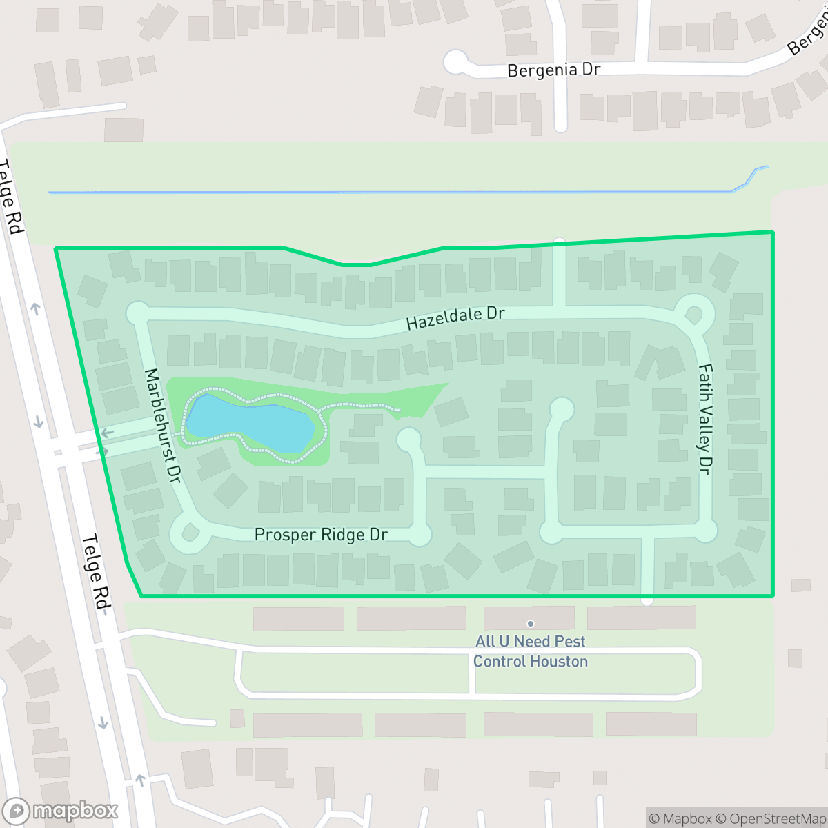 Map showing the location of Stillwater Village, Houston, TX