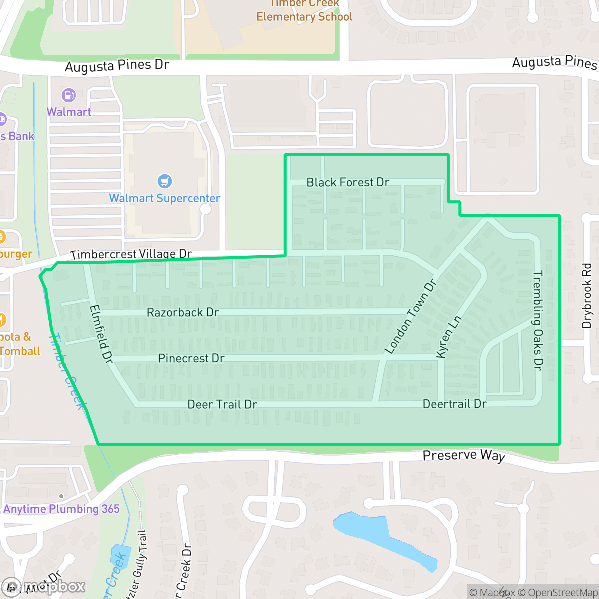 Map showing the location of Timbercrest Village, Houston, TX