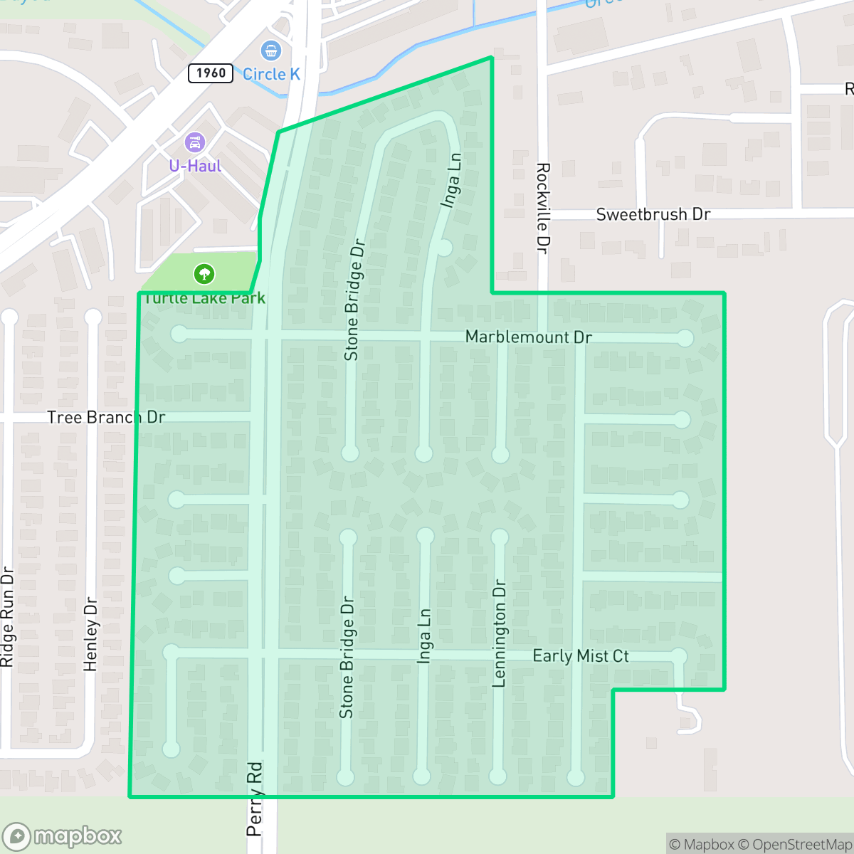 Map showing the location of Turtle Lake, Houston, TX
