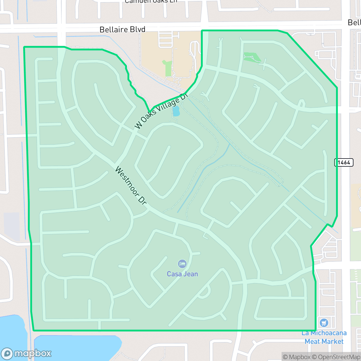 Map showing the location of Twin Oaks Village, Houston, TX