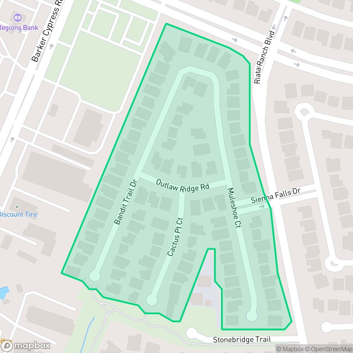 Map showing the location of Vaquero Ridge, Houston, TX