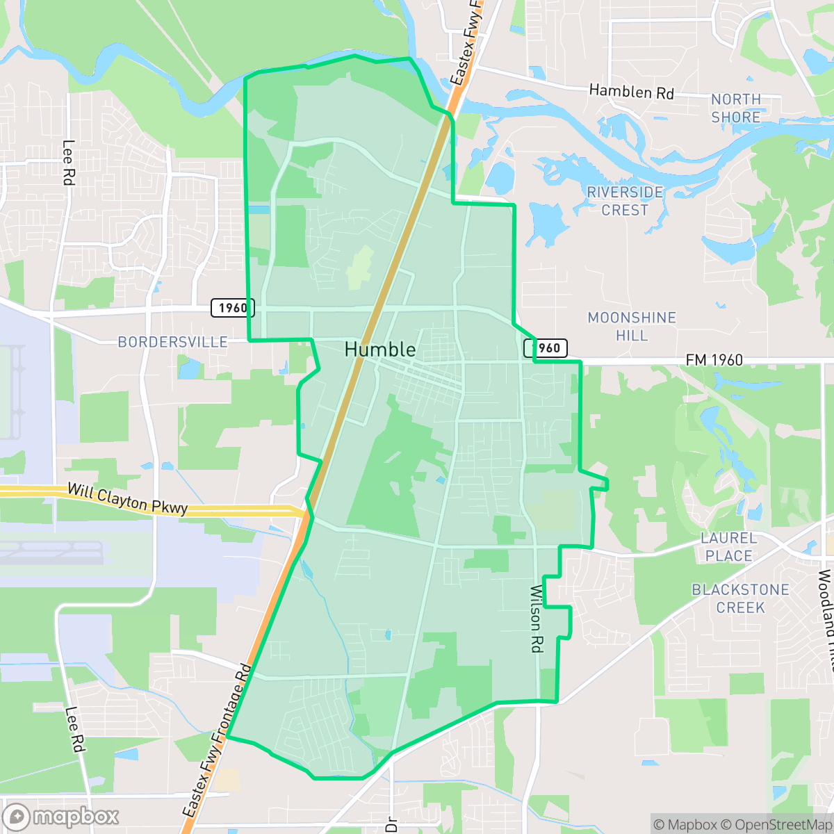 Map showing the location of Humble, TX — coverage area