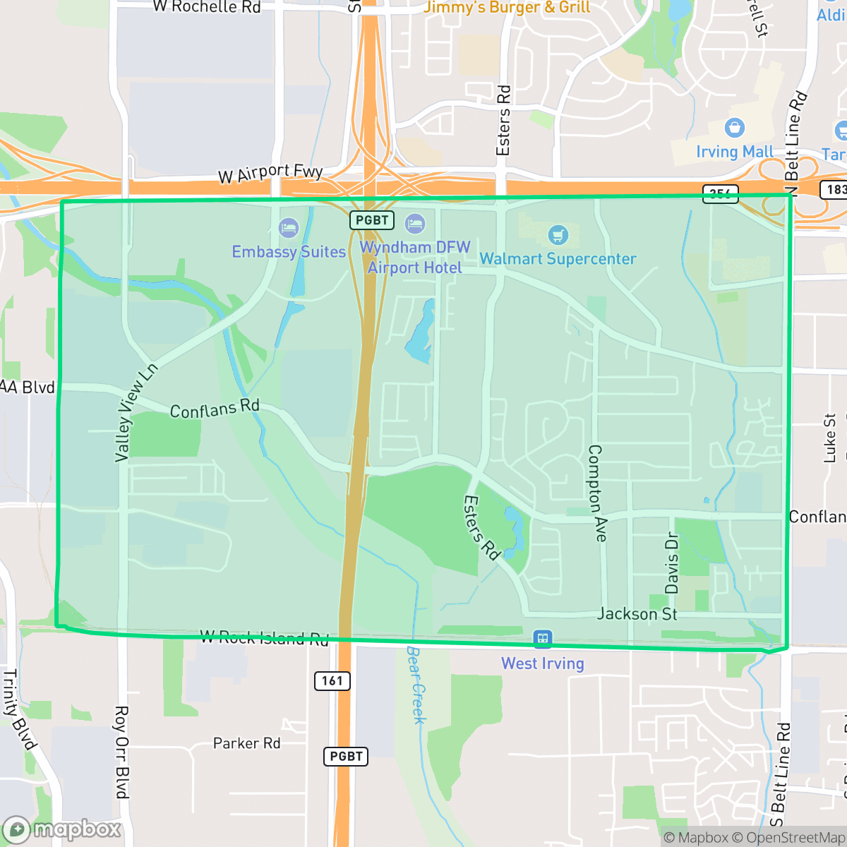 Map showing the location of Bear Creek, Irving, TX