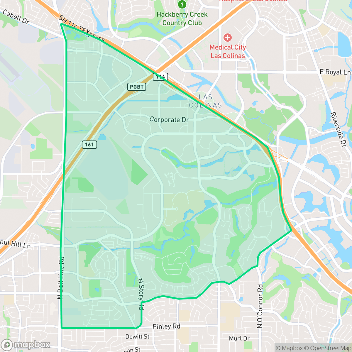 Map showing the location of Cottonwood, Irving, TX