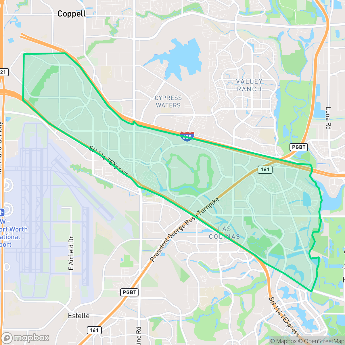 Map showing the location of Freeport/Hackberry, Irving, TX