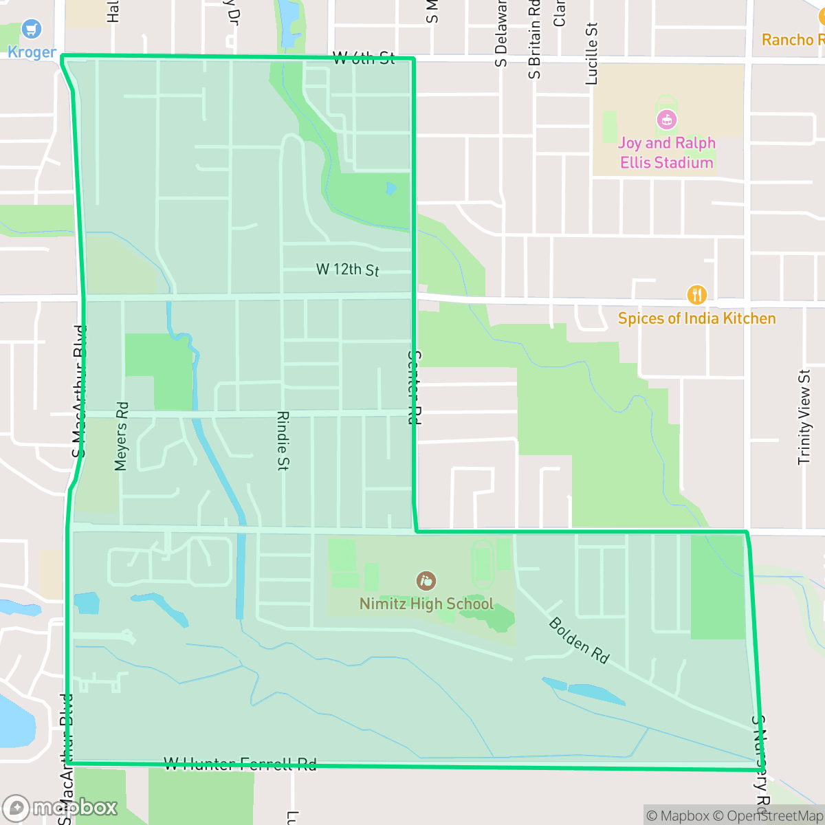 Map showing the location of Nimitz, Irving, TX
