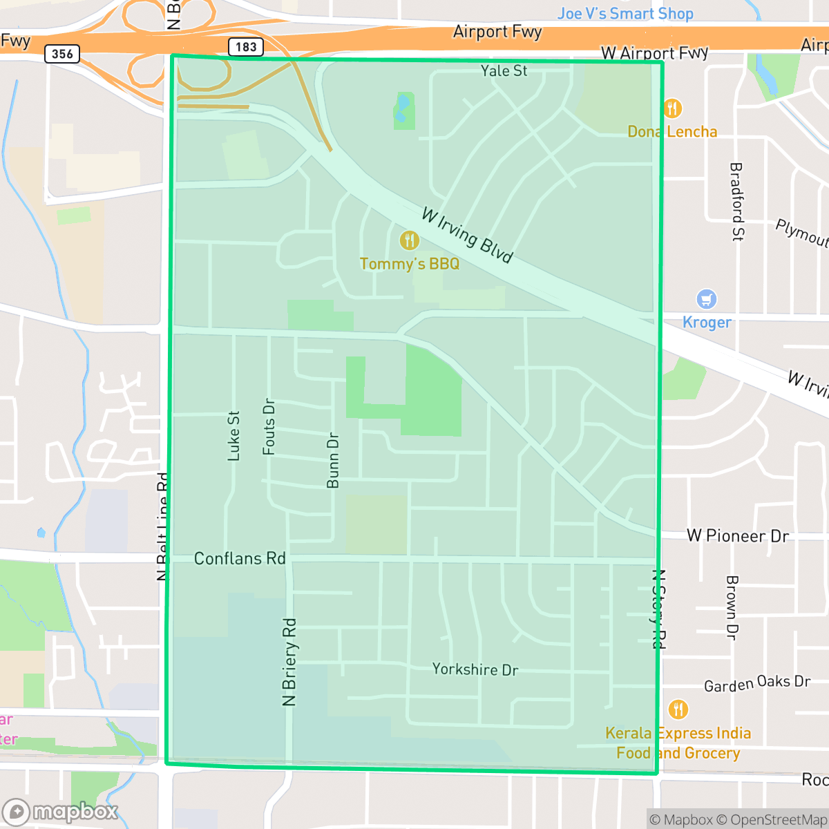 Map showing the location of Pioneer, Irving, TX