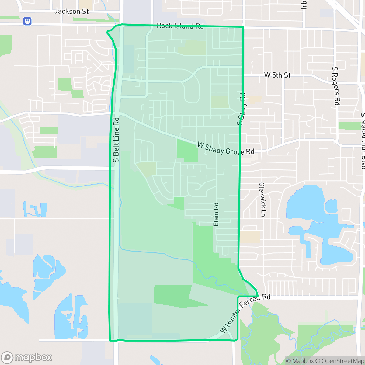 Map showing the location of Running Bear, Irving, TX