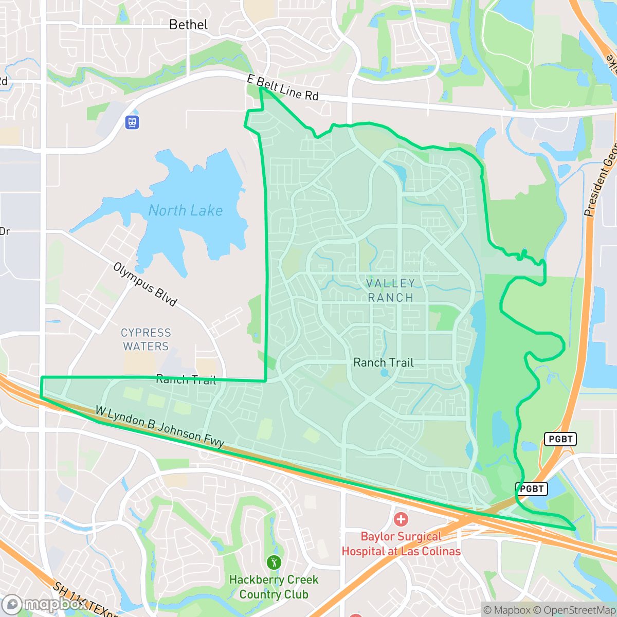 Map showing the location of Valley Ranch, Irving, TX