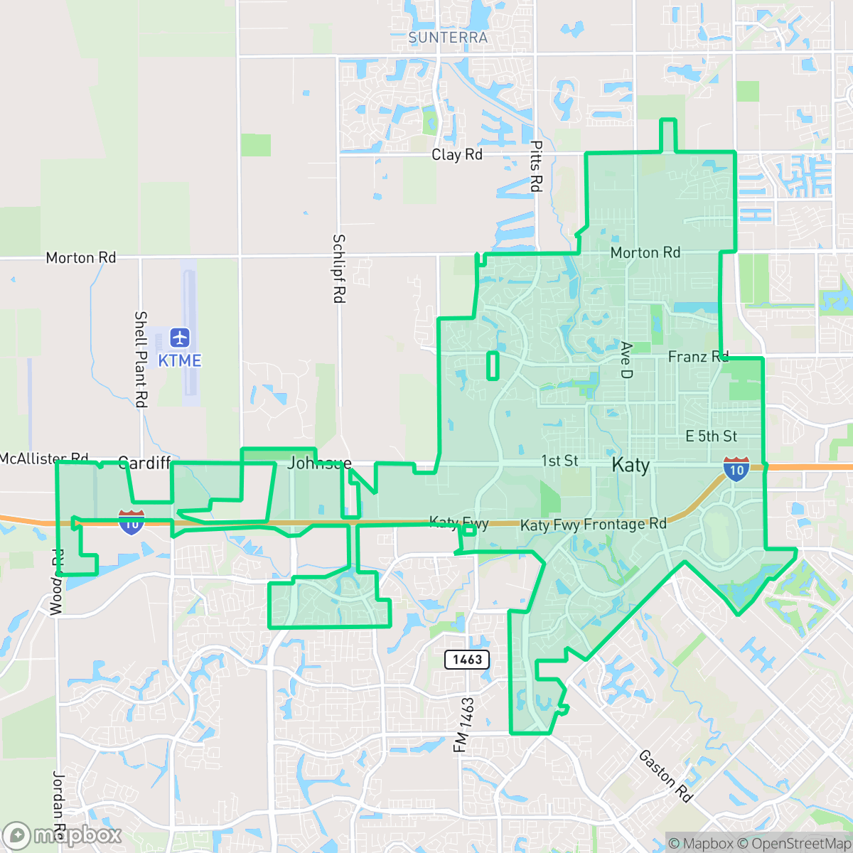 Map showing the location of Katy, TX — coverage area