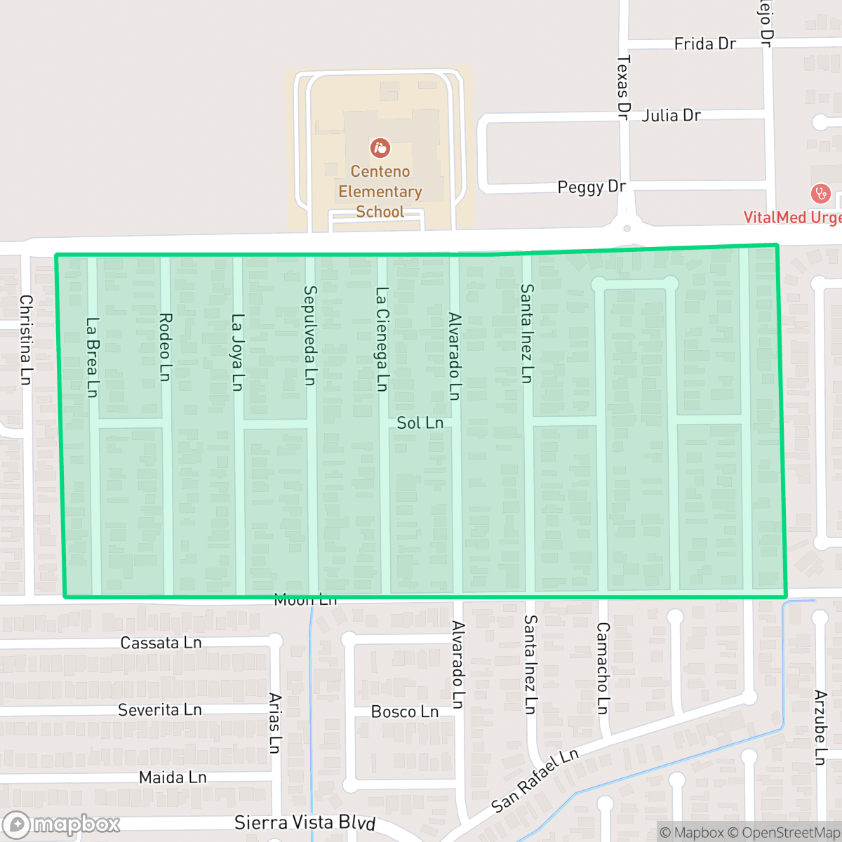 Map showing the location of Colonia Los Angeles, Laredo, TX