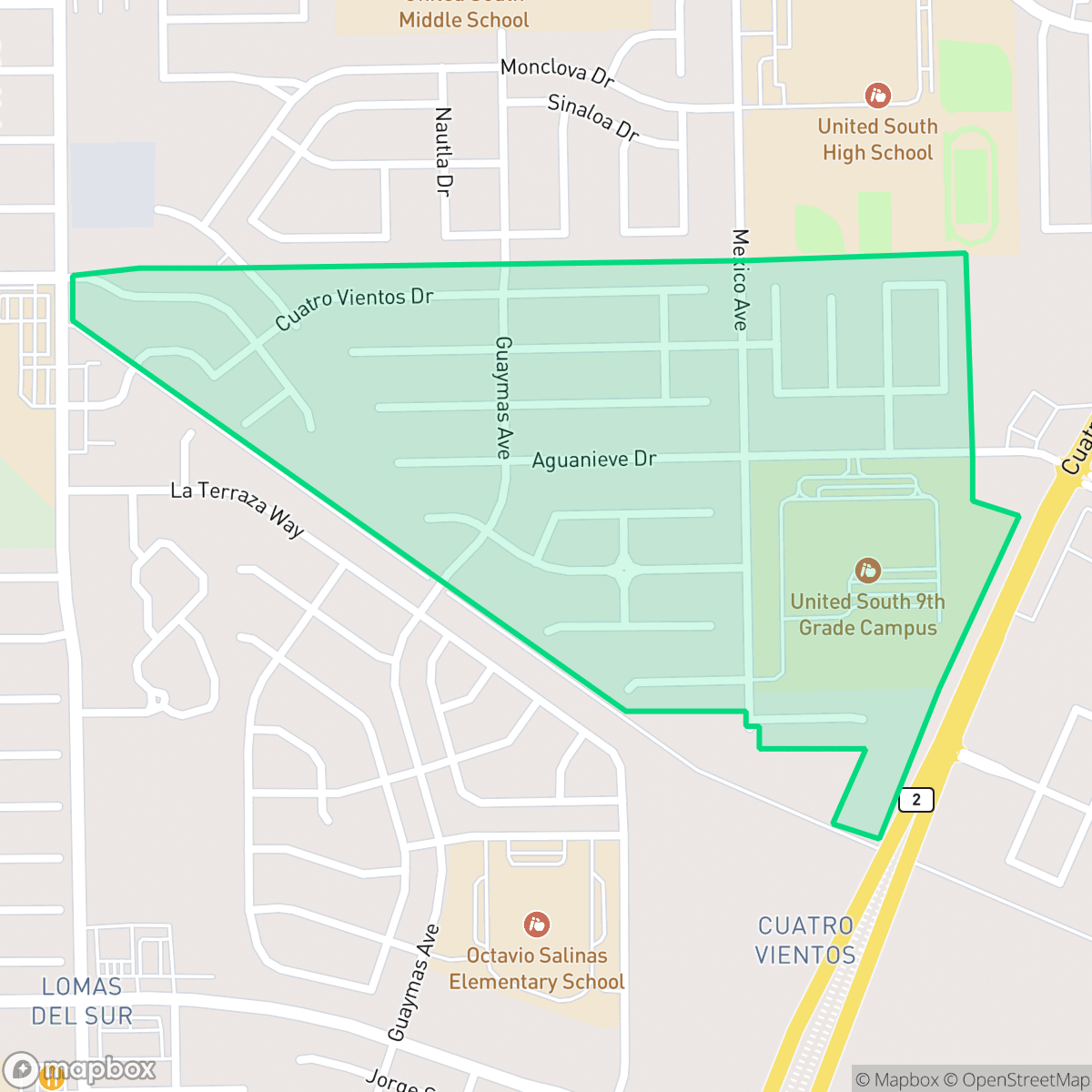 Map showing the location of Cuatro Vientos Norte, Laredo, TX