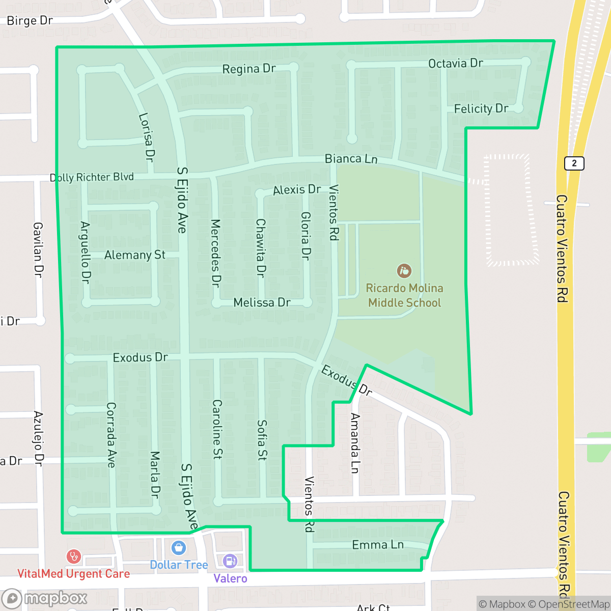 Map showing the location of Cuatro Vientos Sur, Laredo, TX