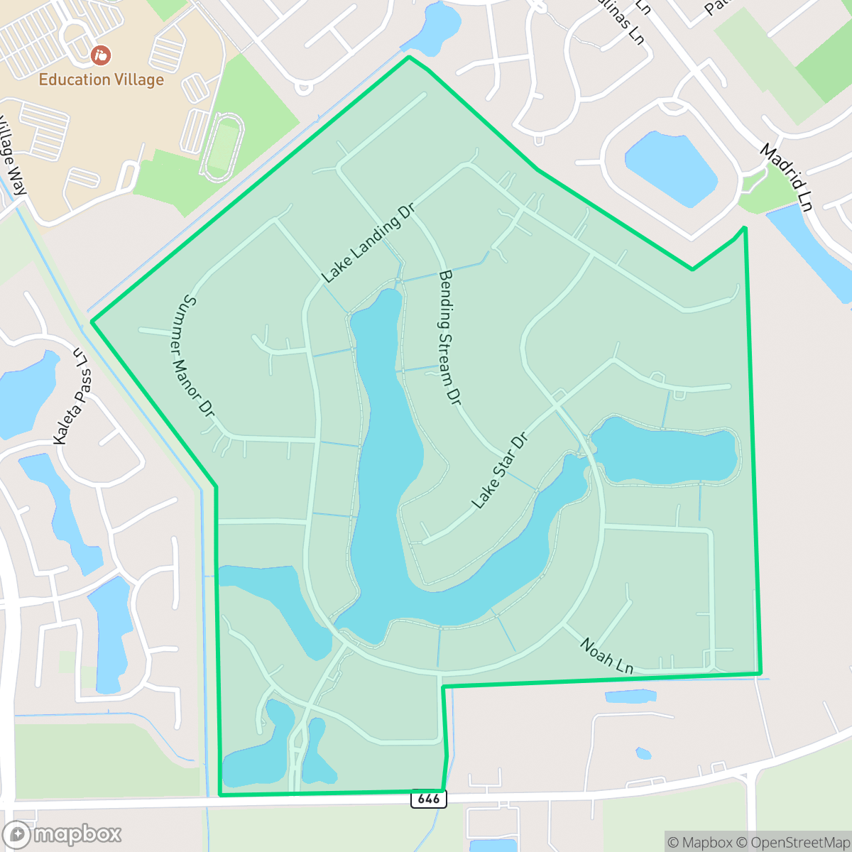 Map showing the location of Whispering Lakes Ranch, League City, TX