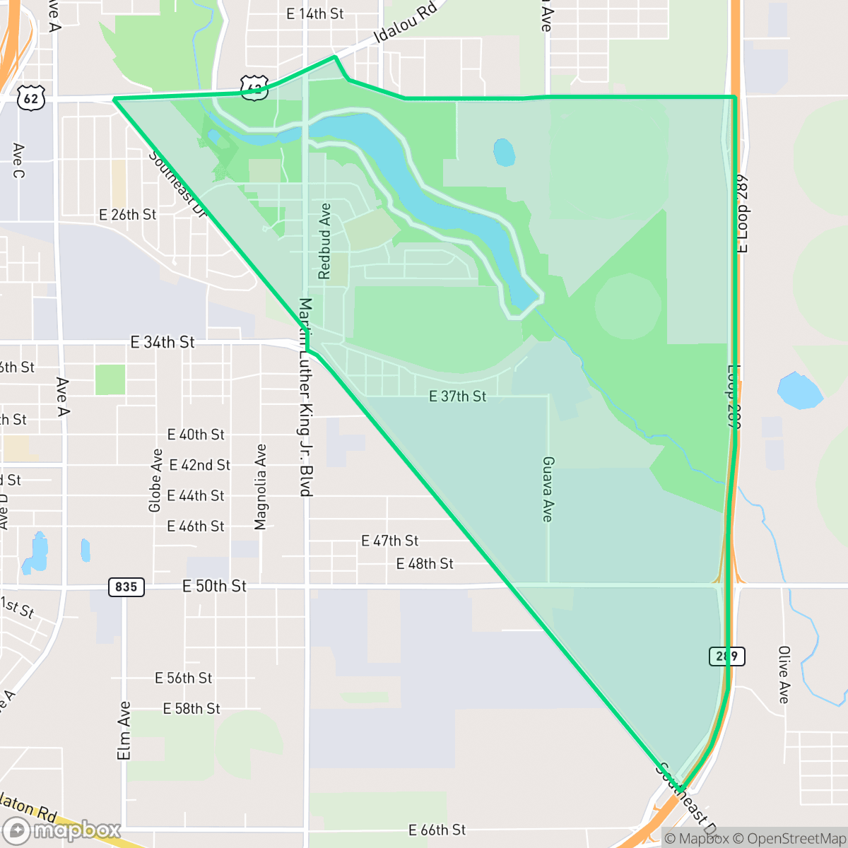 Map showing the location of Dunbar-Manhattan Heights, Lubbock, TX