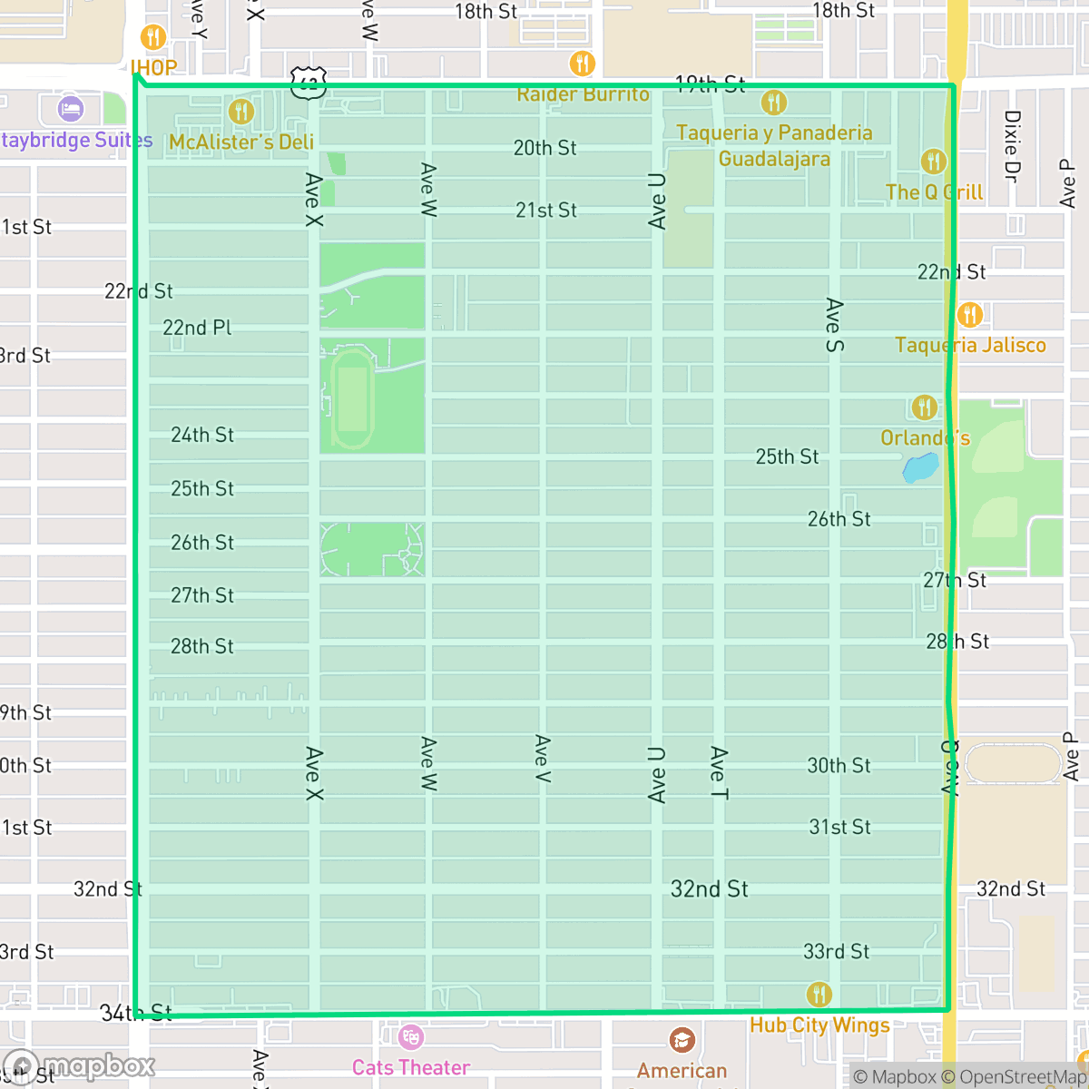 Map showing the location of Heart of Lubbock, Lubbock, TX