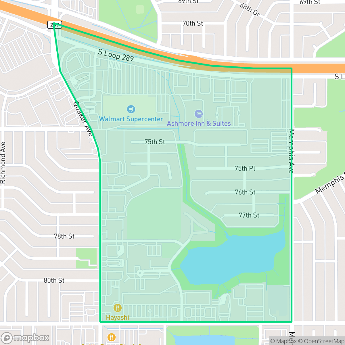 Map showing the location of Kings Park, Lubbock, TX