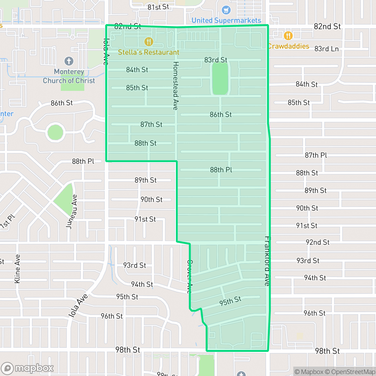 Map showing the location of Regal Park, Lubbock, TX