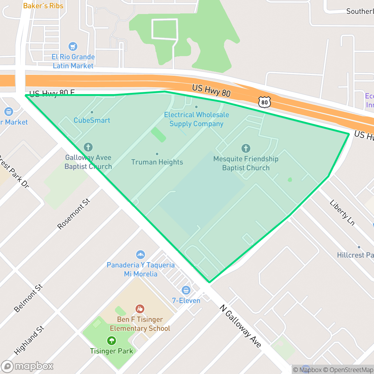 Map showing the location of Truman heights, Mesquite, TX