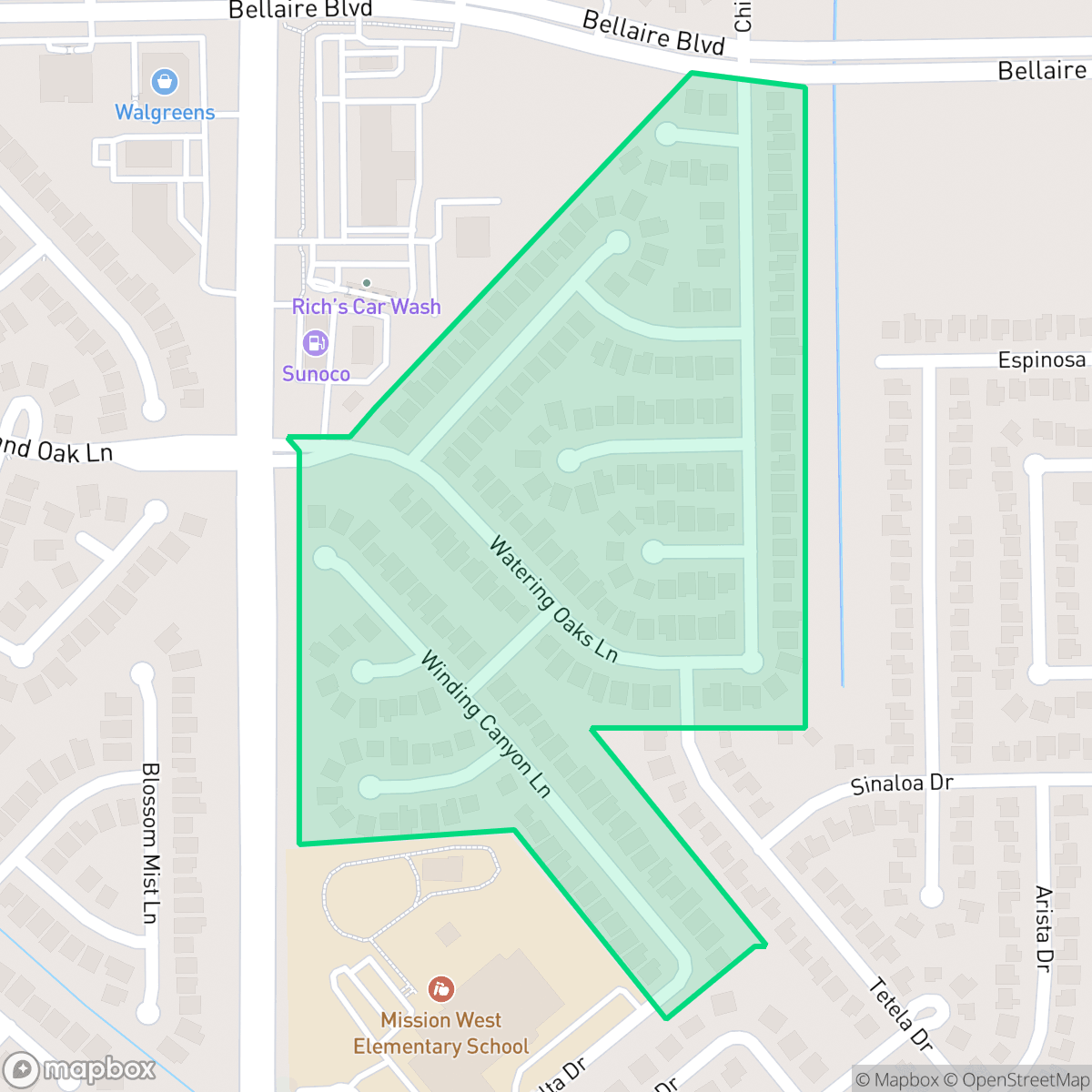 Map showing the location of Great Oaks South, Mission Bend, TX