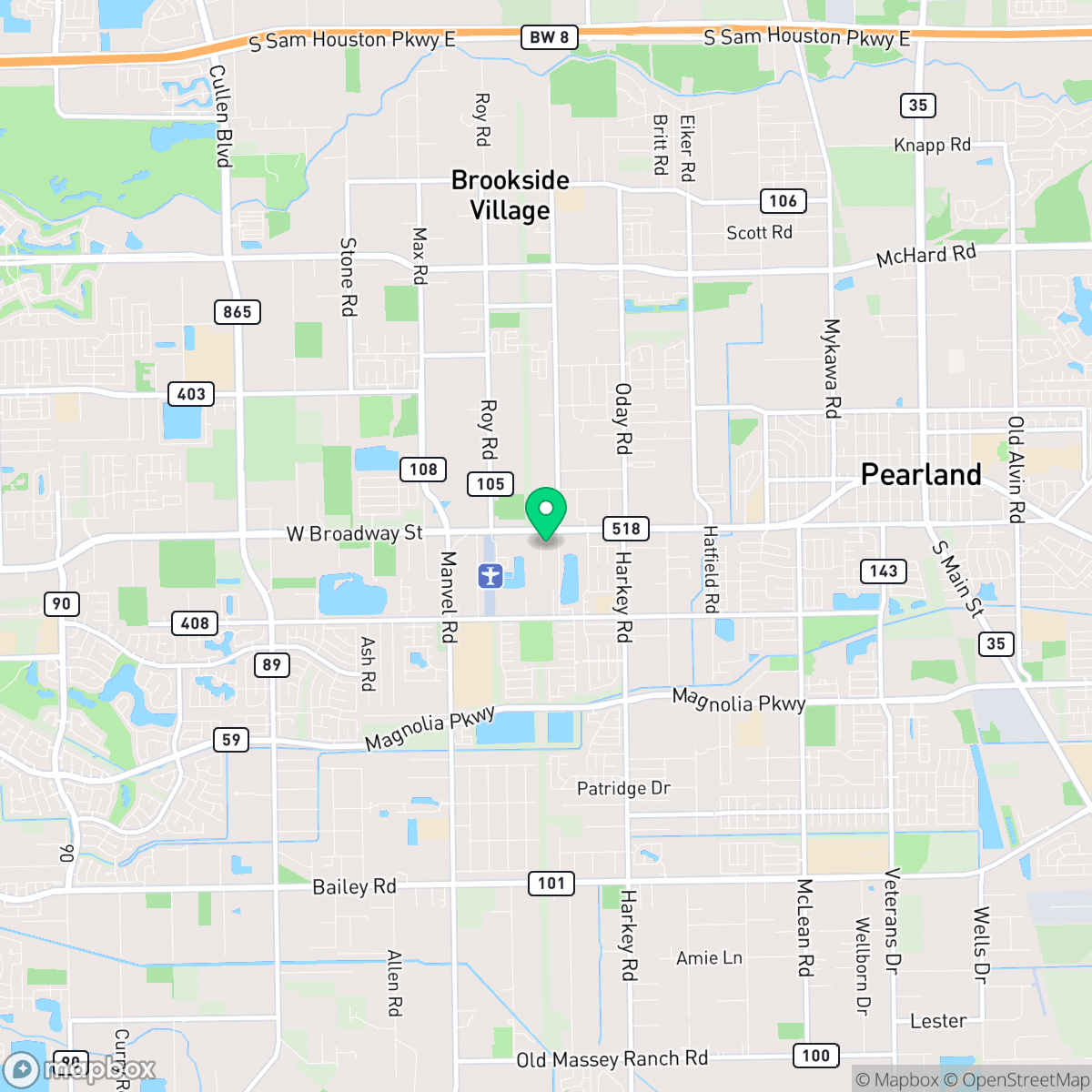 Map showing the location of Pearland, TX — coverage area